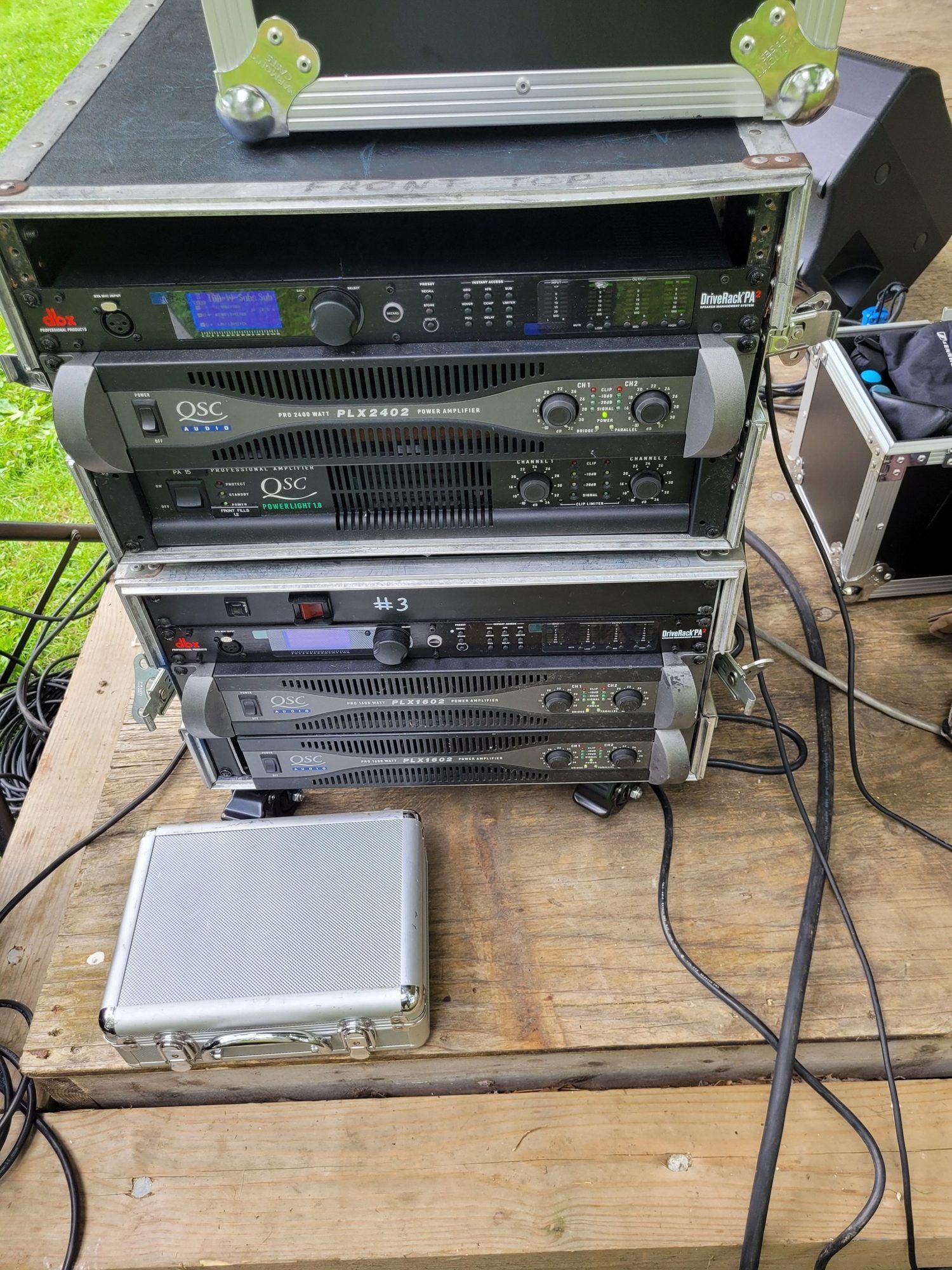 KRT Audio amplifier and processing racks set up at a show in Cochranton, PA
