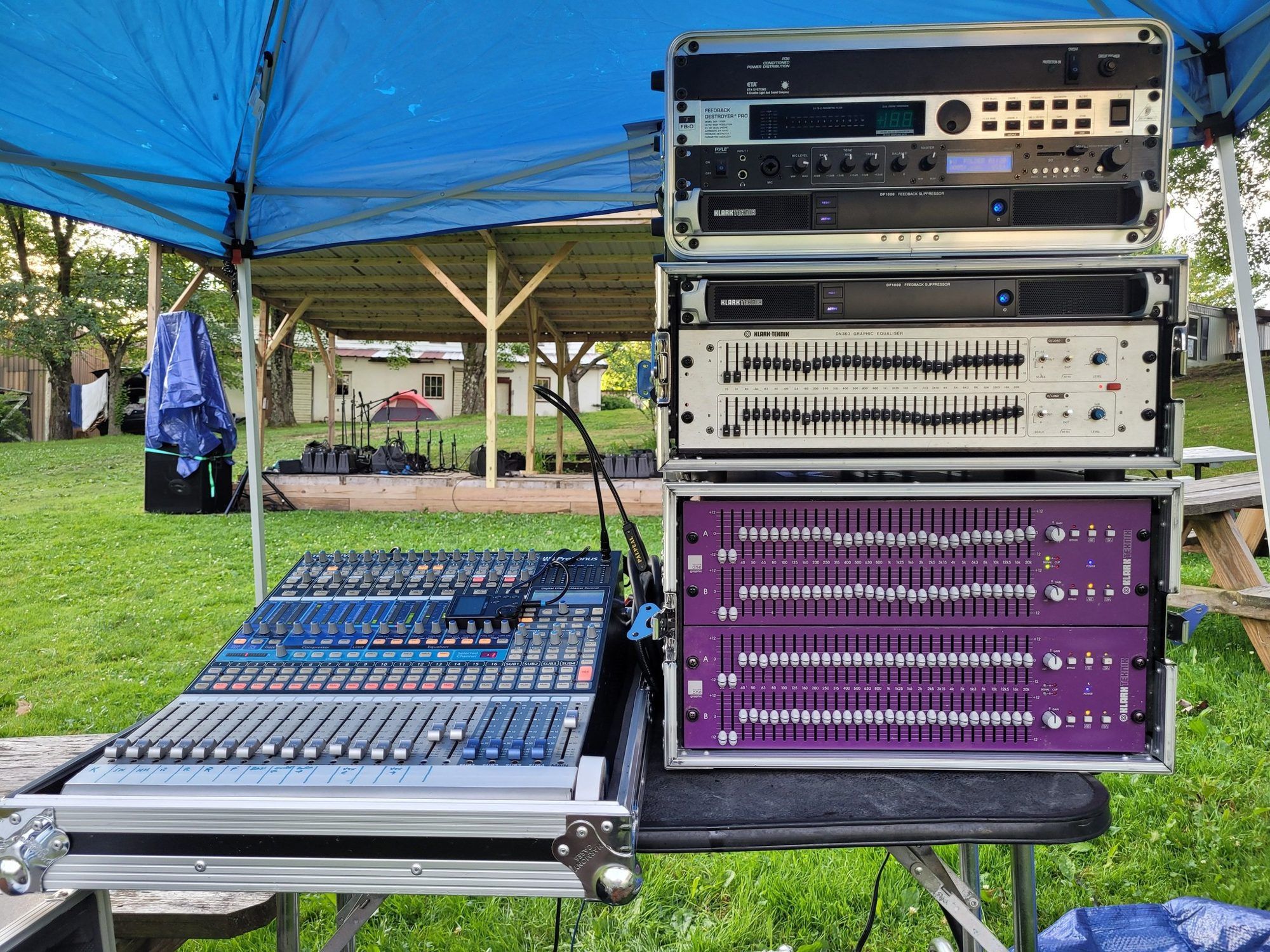 KRT Audio racks and console set up for a retreat weekend in Cochranton, PA
